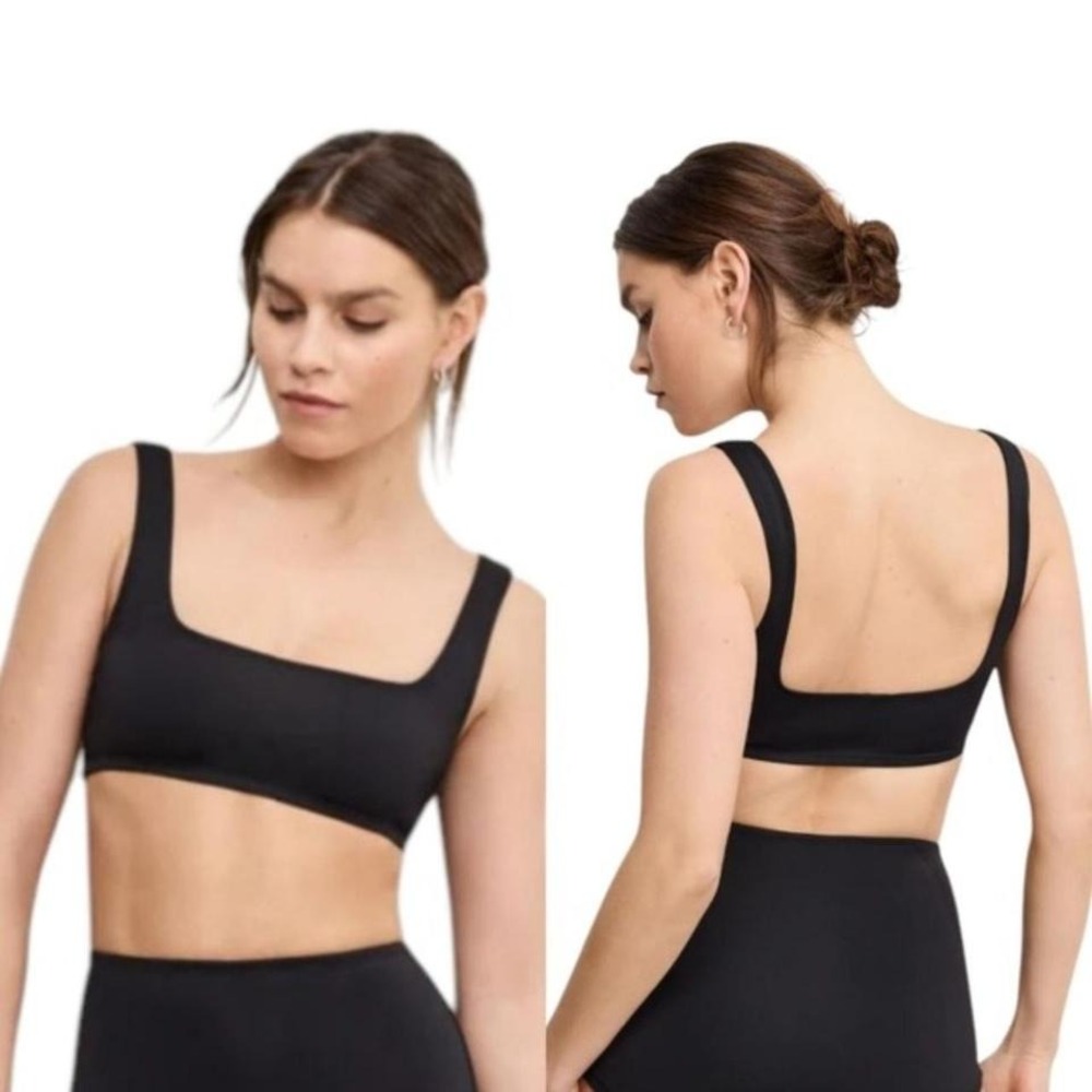 Good American Black Square Neck Compression Swim Top NWT